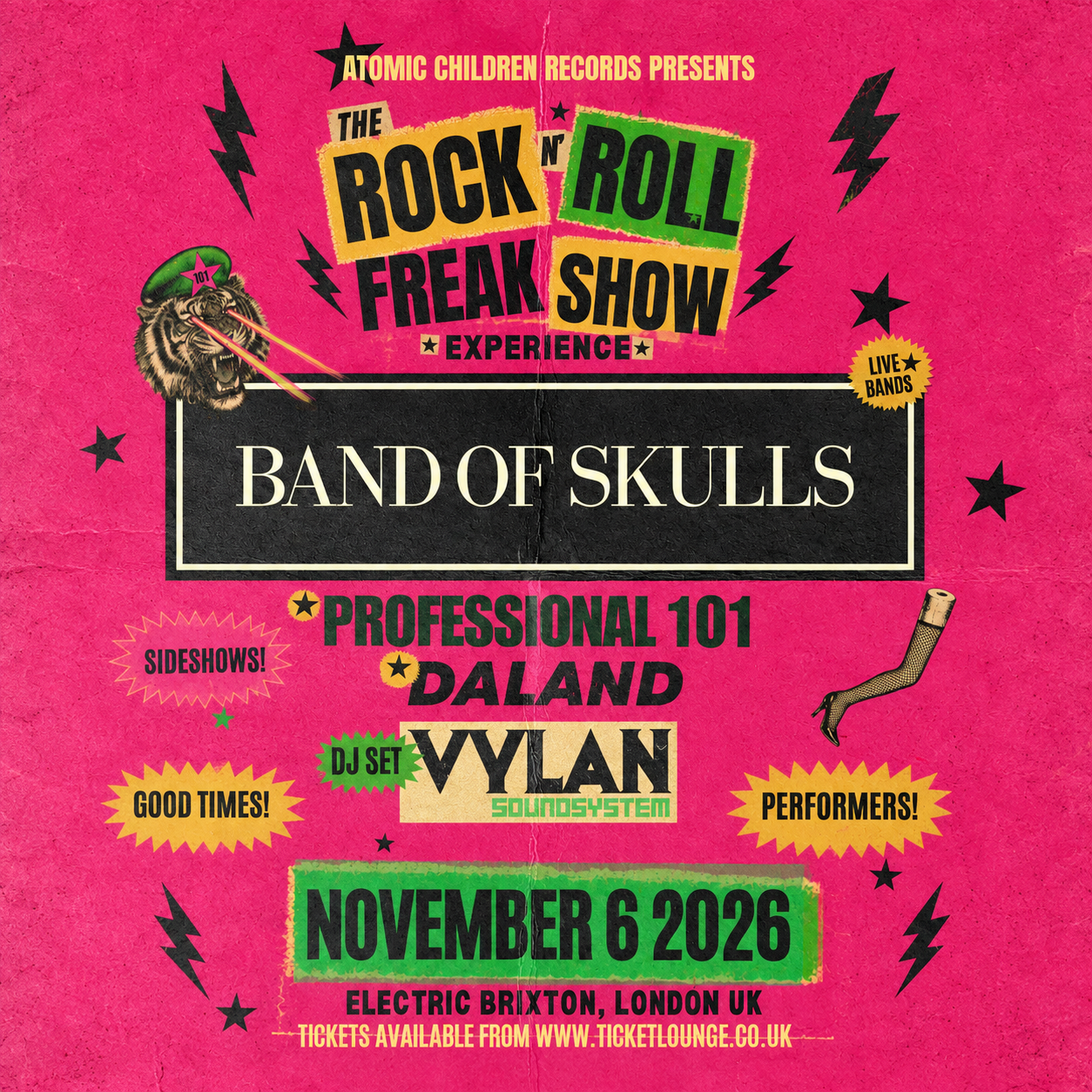 The Rock N' Roll Freak Show Experience poster — Electric Brixton, November 6 2026